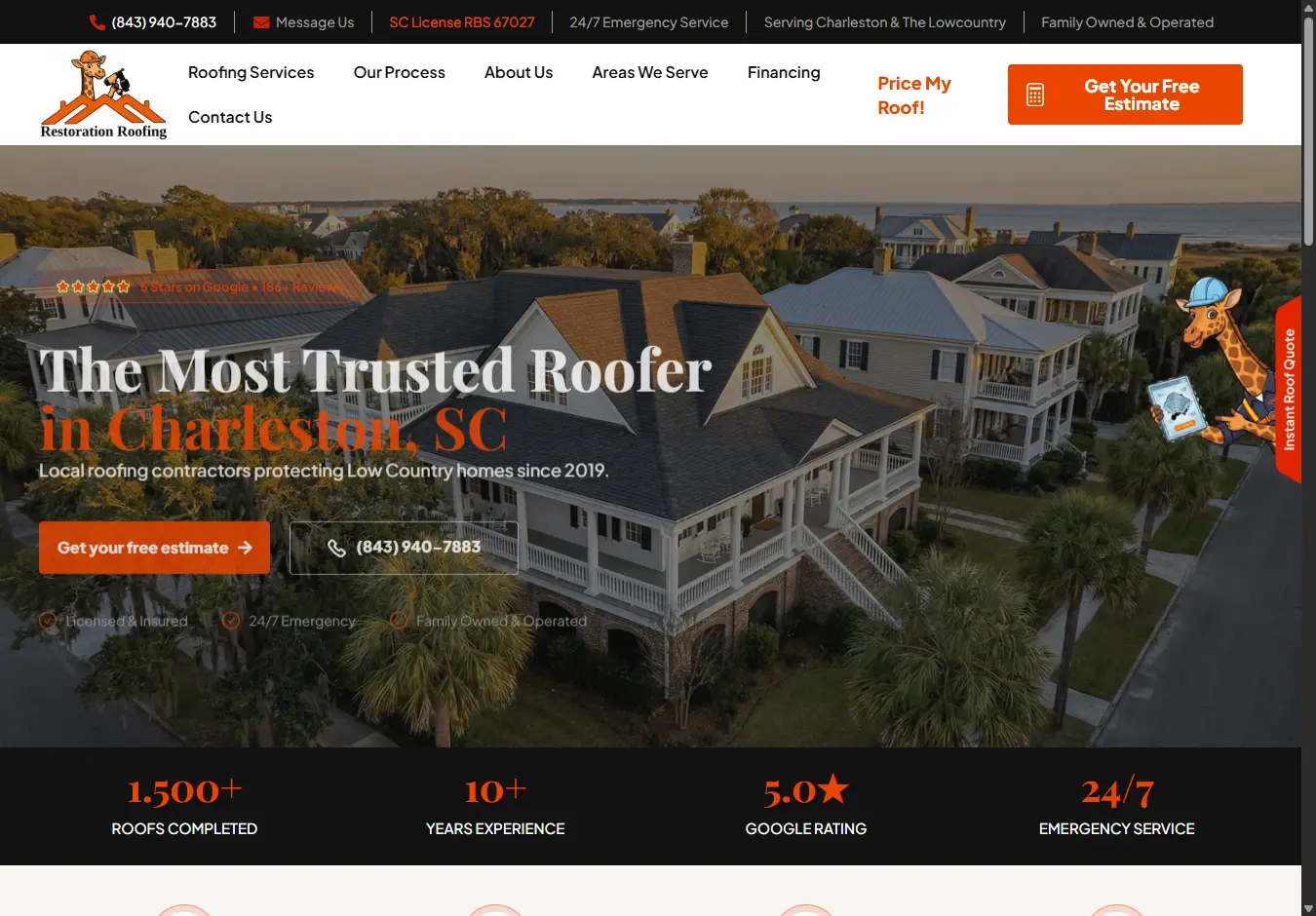 Restoration Roofing SC website